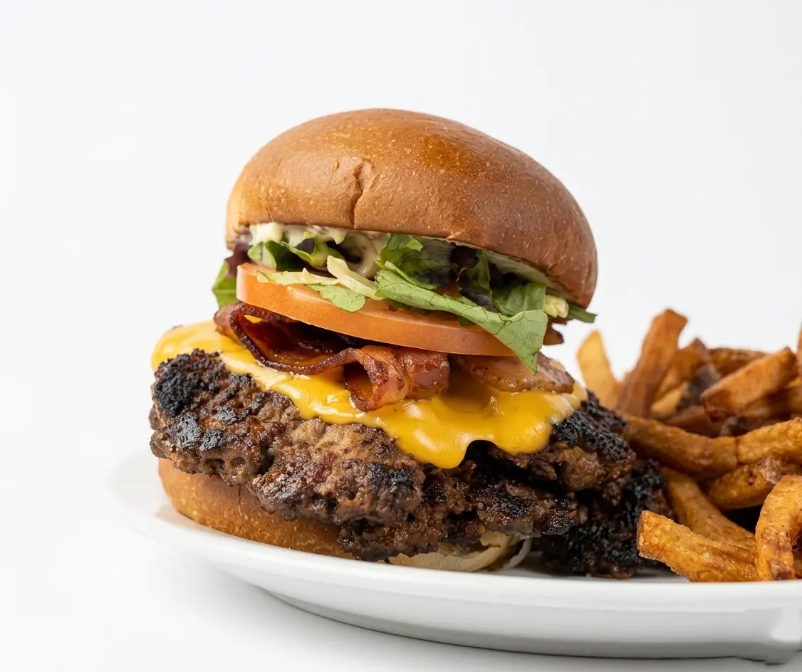 House-made Smash Burger with bacon and Swiss at The Boot Tavern, East Selkirk MB